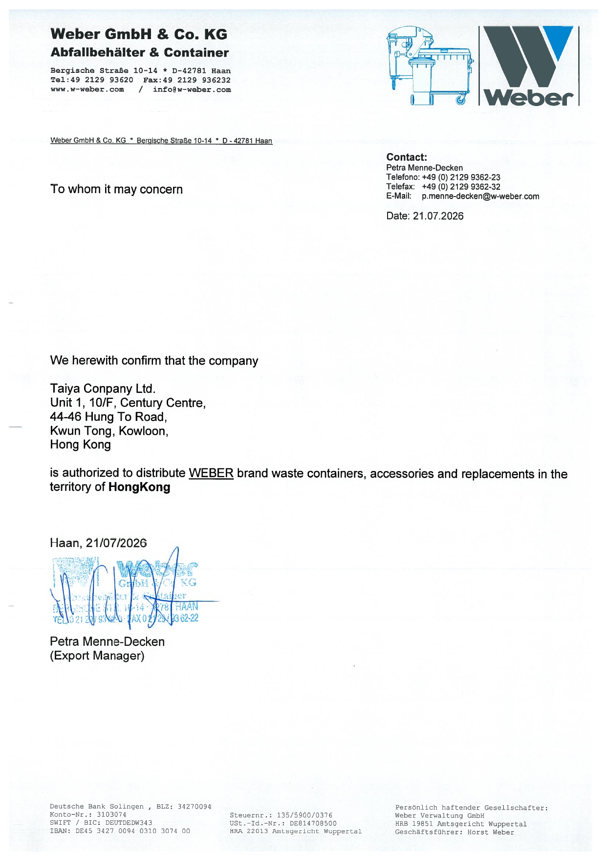 WEBER Distributor Letter
